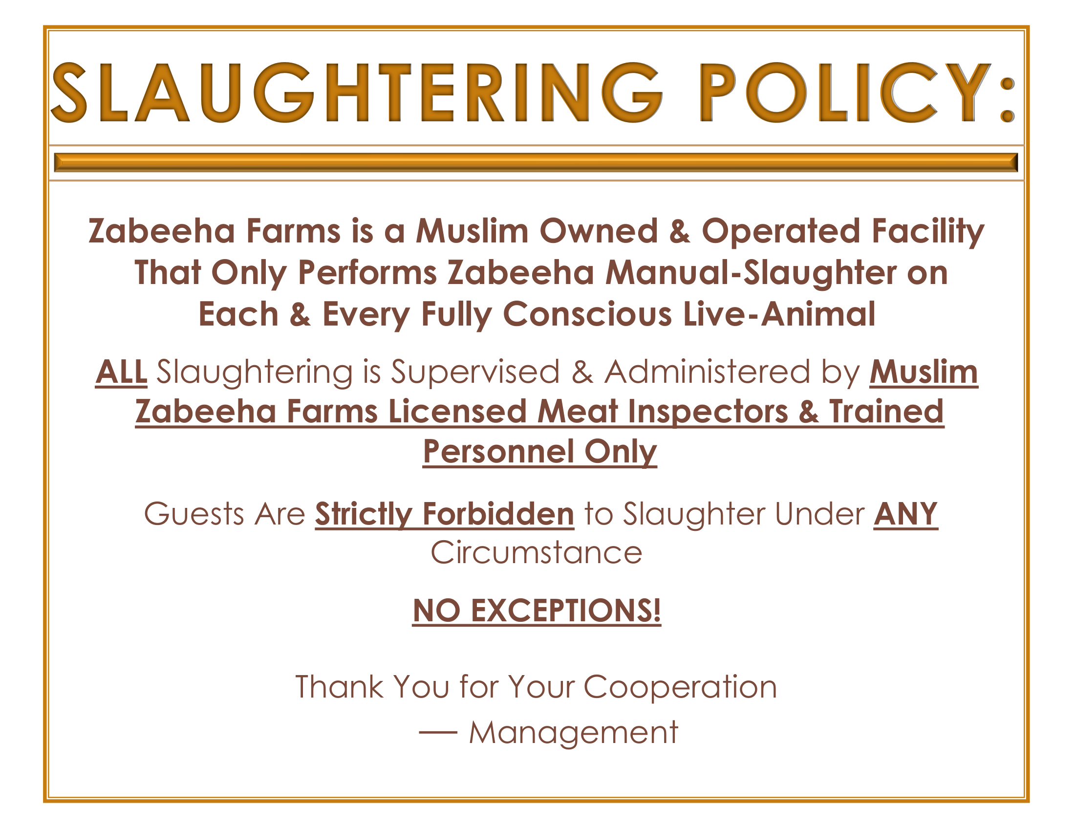 Slaughtering Policy — Zabeeha Farms